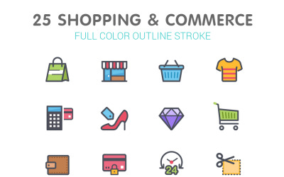 Shopping &amp;amp; Commerce Line with Color Iconset template