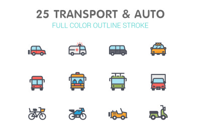 Transport &amp;amp; Auto Line with Color Iconset template