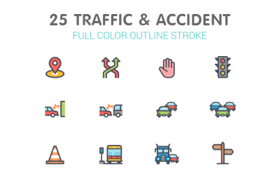 Verkeers- en ongevallenlijn met kleur Iconset-sjabloon