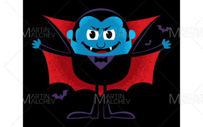 Tecknad filmvampyr på svart vektorillustration