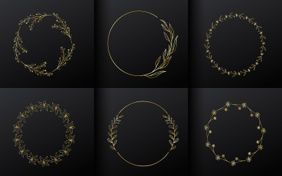 Arany kör virágkeret a monogram embléma tervezéséhez
