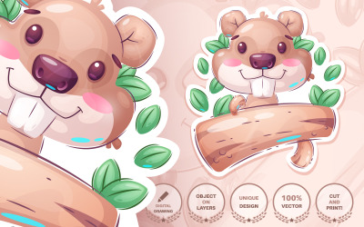 Cute Beaver with Log - Seamless Illustration