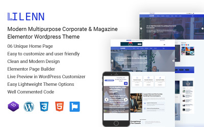 Lilenn - Modern multifunctioneel bedrijfs- en tijdschrift Elementor Wordpress-thema