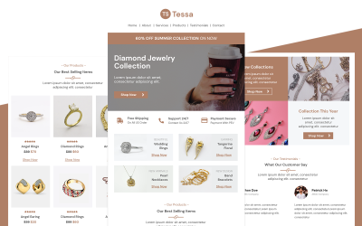 Tessa – uniwersalny szablon e-mail z biżuterią Responsywny szablon biuletynu
