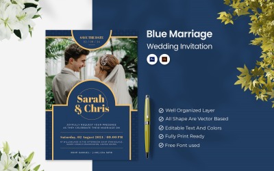 Blå bröllopinbjudan