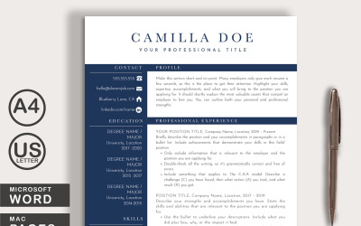 Camilla CV plantilla Word + páginas
