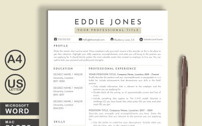 Eddie Word Pages afdrukbare CV-sjablonen