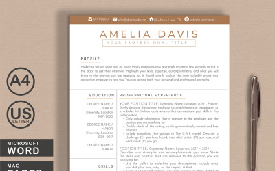 Modèle de CV Amelia Word + Pages