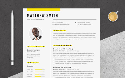 Diseño amarillo de currículum vitae y carta de presentación