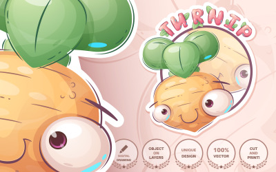 Personaje de dibujos animados nabo fresco y saludable, ilustración gráfica