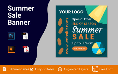 Conception de bannière publicitaire pour les soldes d'été