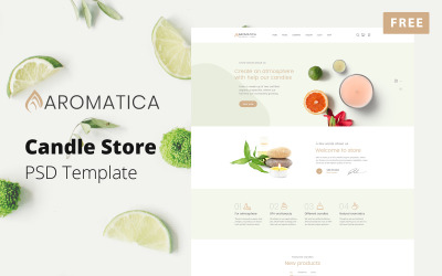 Aromatica - Gratis Candle Store Website-sjablonen Layout PSD