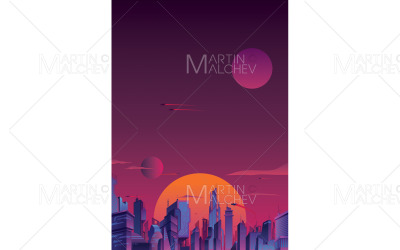 Illustrazione verticale di vettore della città futuristica.