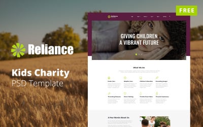 Reliance - Free Kids Charity Website Mockup PSD Template