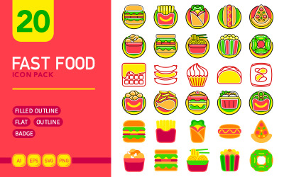 Фаст-фуд - Векторный Icon Pack