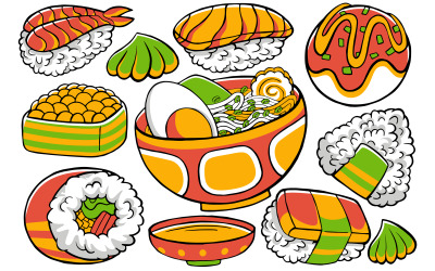 Japonya Gıda - Doodle Vektör #01