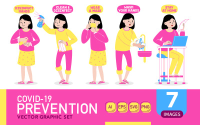 Woman Covid-19 Prevention - Vector Graphic Set