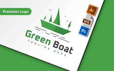 Modèle de logo minimaliste de bateau vert