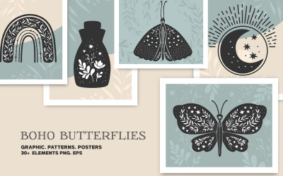 Illustration de papillons Boho, graphiques vectoriels