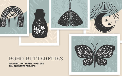 Illustrazione di farfalle Boho, grafica vettoriale