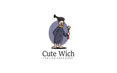 Aranyos boszorkány rajzfilmfigura logó sablon