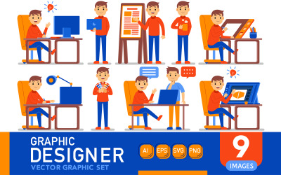 Персонажи профессии графического дизайнера - набор векторной графики