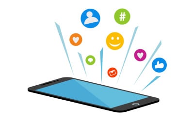 Modello di illustrazione del telefono della mano dei social media