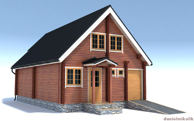 Casa in legno modello 3d ad alto contenuto di poligoni