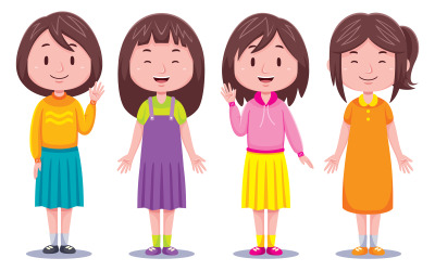 Cute Girl Kids - Vector Illustration