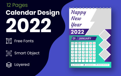 Modello di disegno del calendario 2022 rosso e nero geometrico Vector
