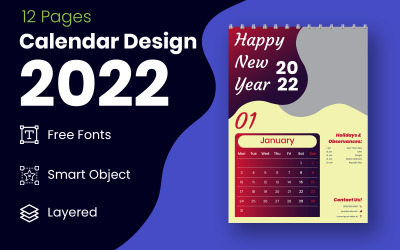 Red &amp;amp; Black 2022 Calendar Planner Design Template Vector