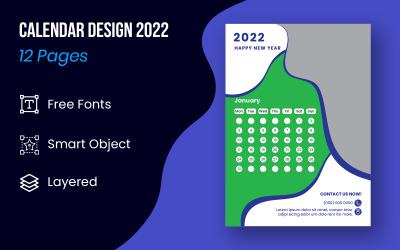 Satz von 12 Monaten Kalender Design 2022
