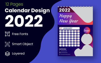 New Year 2022 Blue &amp;amp; Black Calendar Design Template Vector