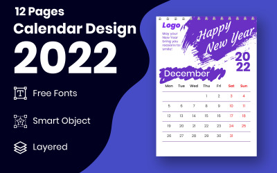 2022 Calendario mensile stampabile con festività