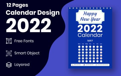 Colorful Business Wall 2022 Calendar Design Template With Holidays Vector