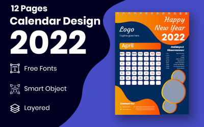 Modelo de design de calendário elegante e moderno para ano novo 2022