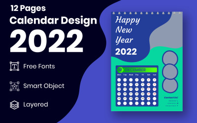 Modern 2022 Kırmızı Yeni Yıl Takvimi Tasarım Şablonu Vektör