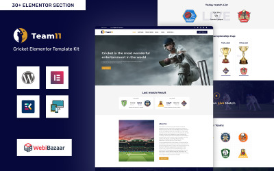 Team11 - Cricket Duyarlı Web Sitesi WordPress Elementor Teması