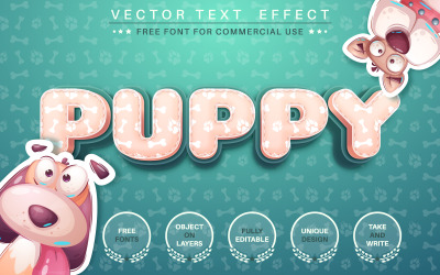 Huella de cachorro: efecto de texto editable, estilo de fuente, ilustración gráfica