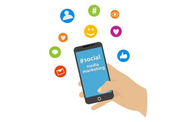 Modèle d&amp;#39;illustrateur de téléphone à main de médias sociaux