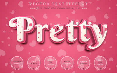 Pretty Love - efeito de texto editável, estilo de fonte, ilustração gráfica