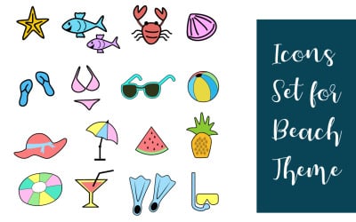 Beach Items Set Icons Template