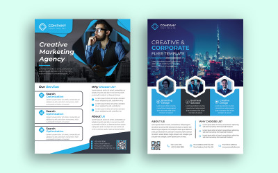 Design de modelo de folheto de agência de marketing criativo e ilustração vetorial modelo com cor azul