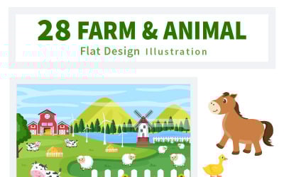 28 Ilustración de animales de granja de dibujos animados lindo