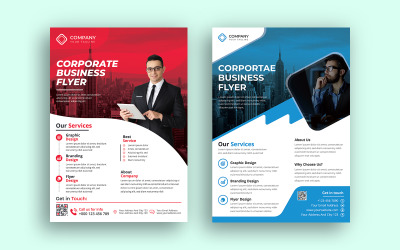 Modelo de design de folheto de negócios corporativos e ilustração vetorial modelo com cor vermelha e azul