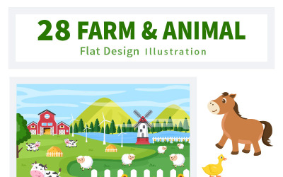 28 uroczych kreskówek zwierząt gospodarskich ilustracji