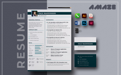 Amaze - Многоцелевой шаблон резюме для печати резюме, сопроводительное письмо и визитная карточка