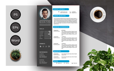 Plantilla de currículum de Nickin Ford CV creativo y completo