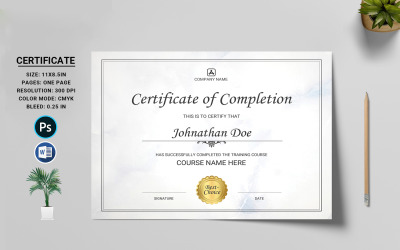 Šablona certifikátu Johnathan dokončení