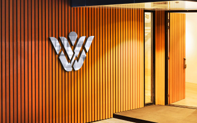 Steel Logo Mockup Store Sign Wood Wall